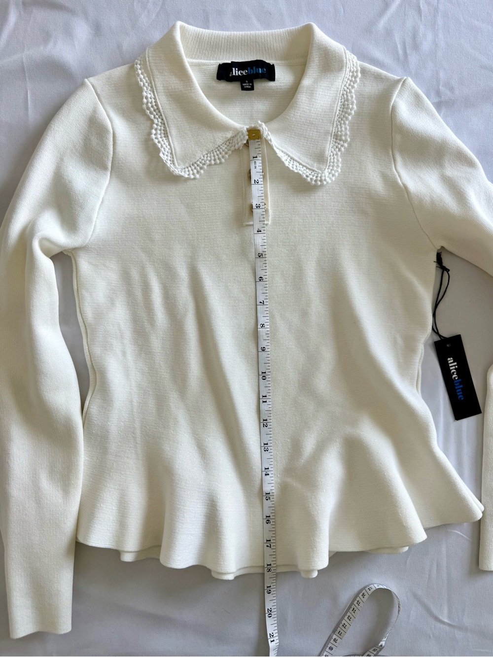Alice Blue Cream Lace-Collar Peplum Sweater - Picture 7 of 8